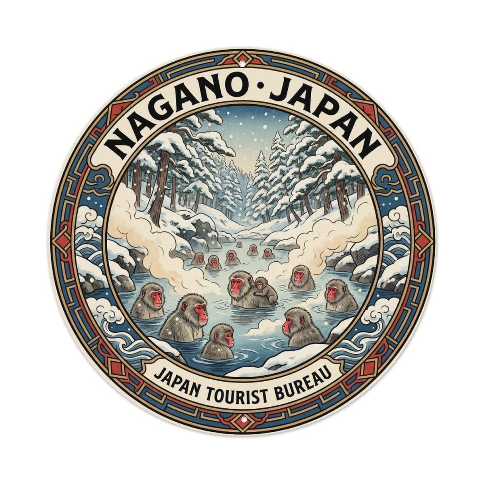 Nagano Jigokudani Snow Monkey Onsen Winter Seasonal Metal Tin Sign