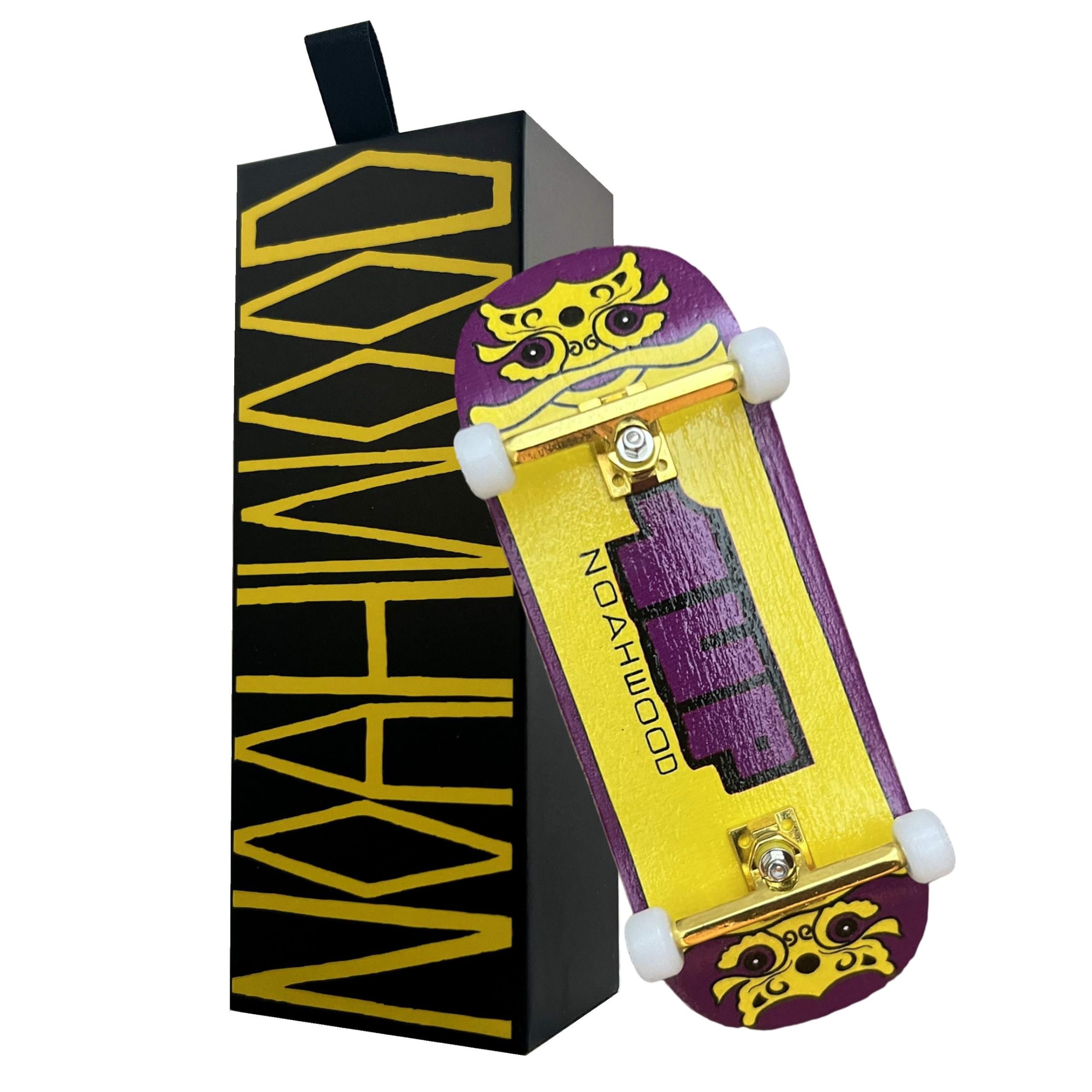 NOAHWOOD NW14.0 Fingerboard Complete (Short Nose Short Tail Deck 98x35.5mm 5-Layer Color Maple Pro concave Design Mini Skateboard Deck) +Pro 36mm Hex Golden Truck + White Wheel (Yellow 1up)