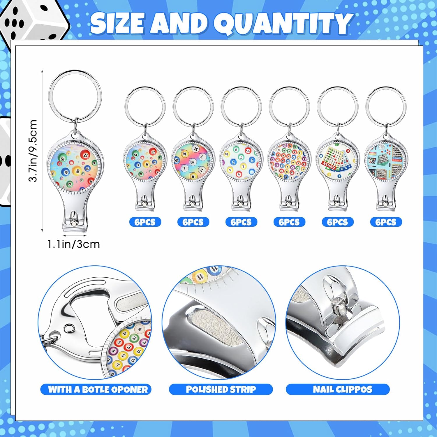 Sieral 36 Pcs Bingo Themed Nail Clipper with Bottle Opener Keychains Bulk Bingo Night Party Favors, Bingos Game Gifts for Guests, Community, Charity Event Supplies Bingos Party Supplies Decoration