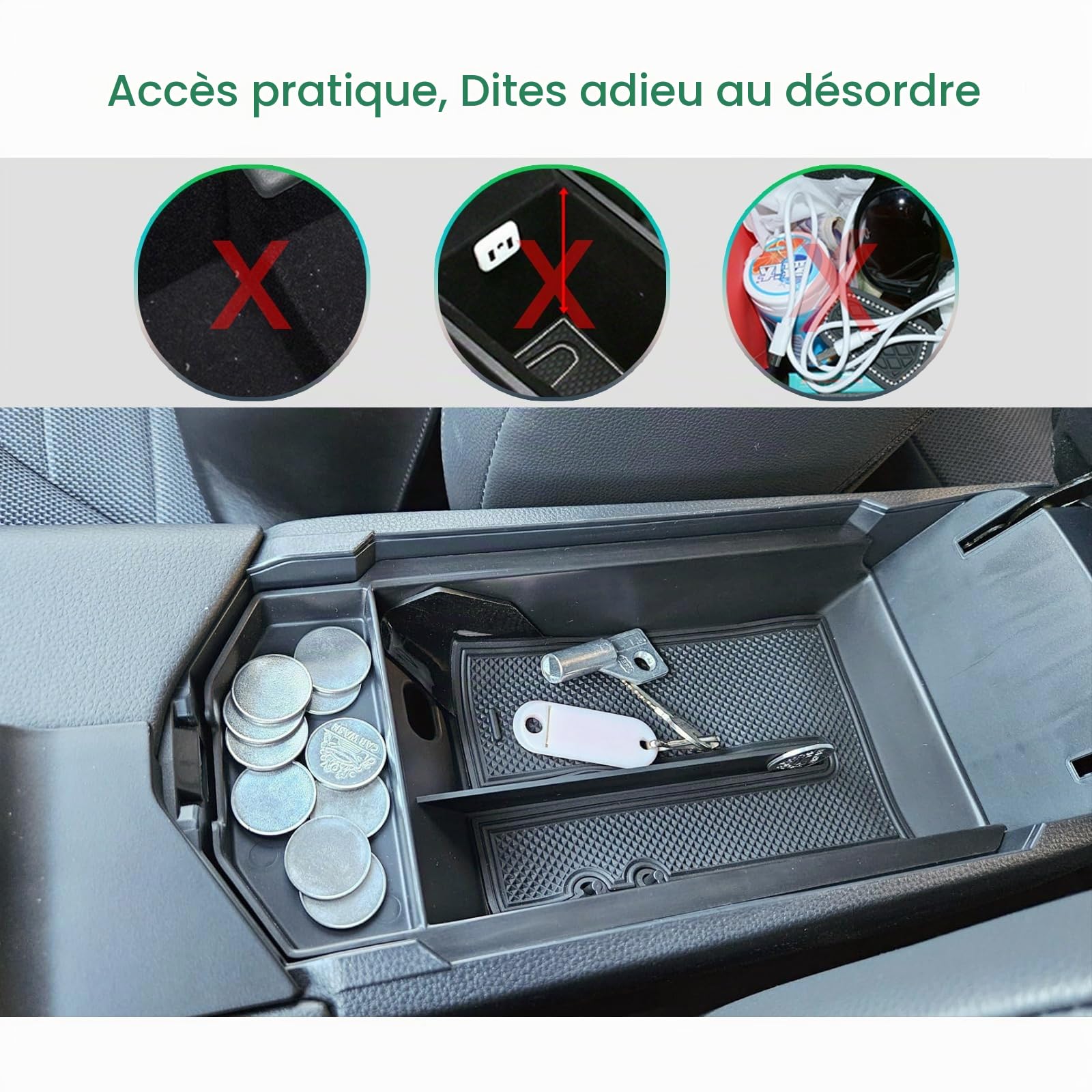 GAFAT Compatible avec Toyota C-HR 2024 2025 2026 Hybrid PHEV (Essence) Boîte de Rangement Console Centrale, CHR II 2027 Accessoires Organisateur Accoudoir Plateau, Scanner 3D Original, avec Tapis