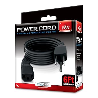 dreamGEAR PS3 Power Cord, 3 Prong, 6 Feet, Black, Compatible with PlayStation 3, Xbox 360, PC