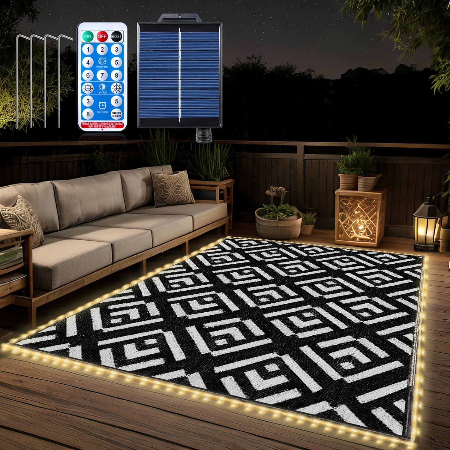 Amazon.com: Krislait Outdoor Rug 5x8Ft, 80LEDs Solar Powered Outdoor ...