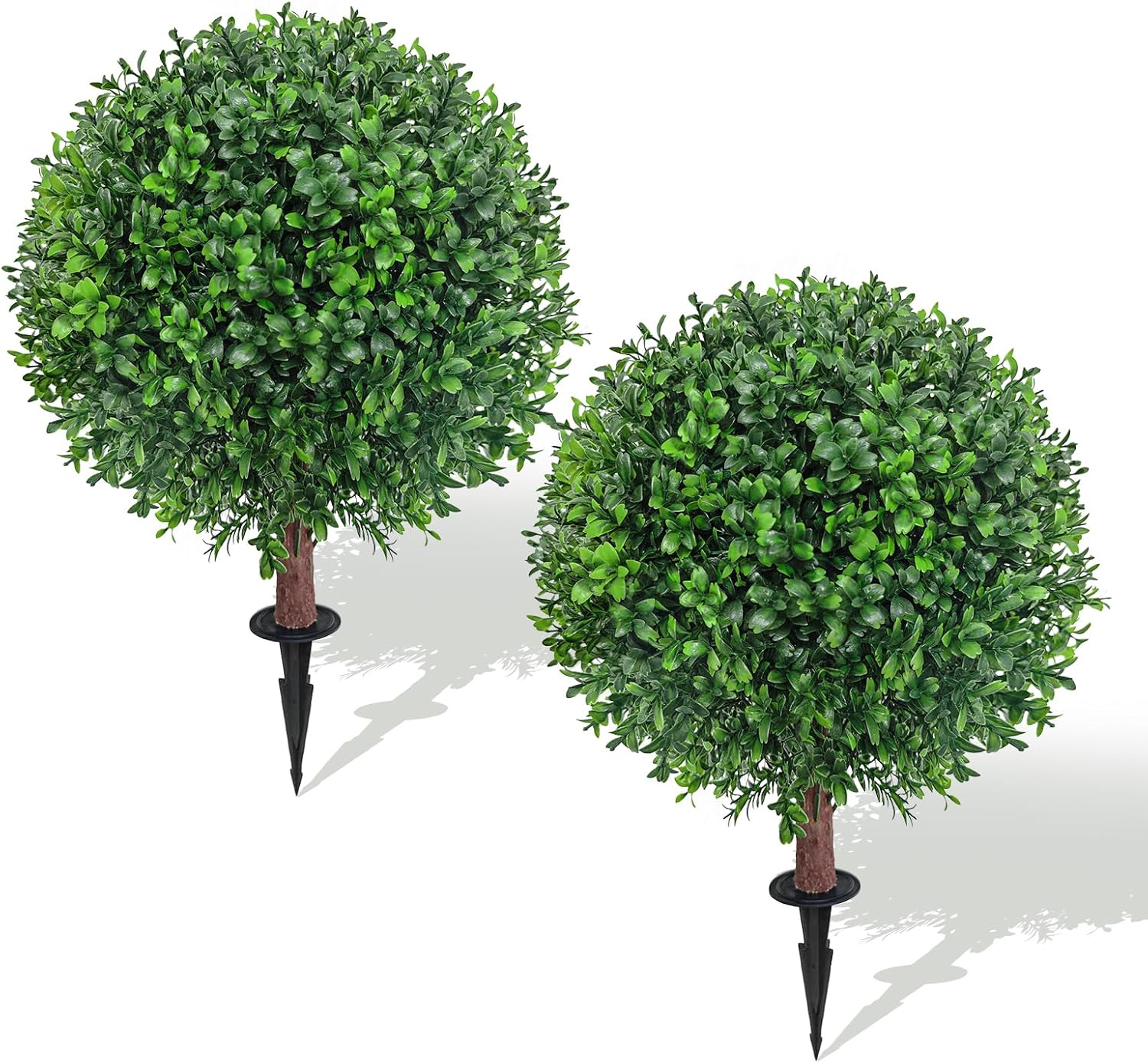 24.8" Artificial Boxwood Topiary Ball Tree with Ground Plugs [Set of 2] UV Protected Artificial Shrubs, Fake Evergreen Artificial Plants for Indoor and Outdoor Porch Garden