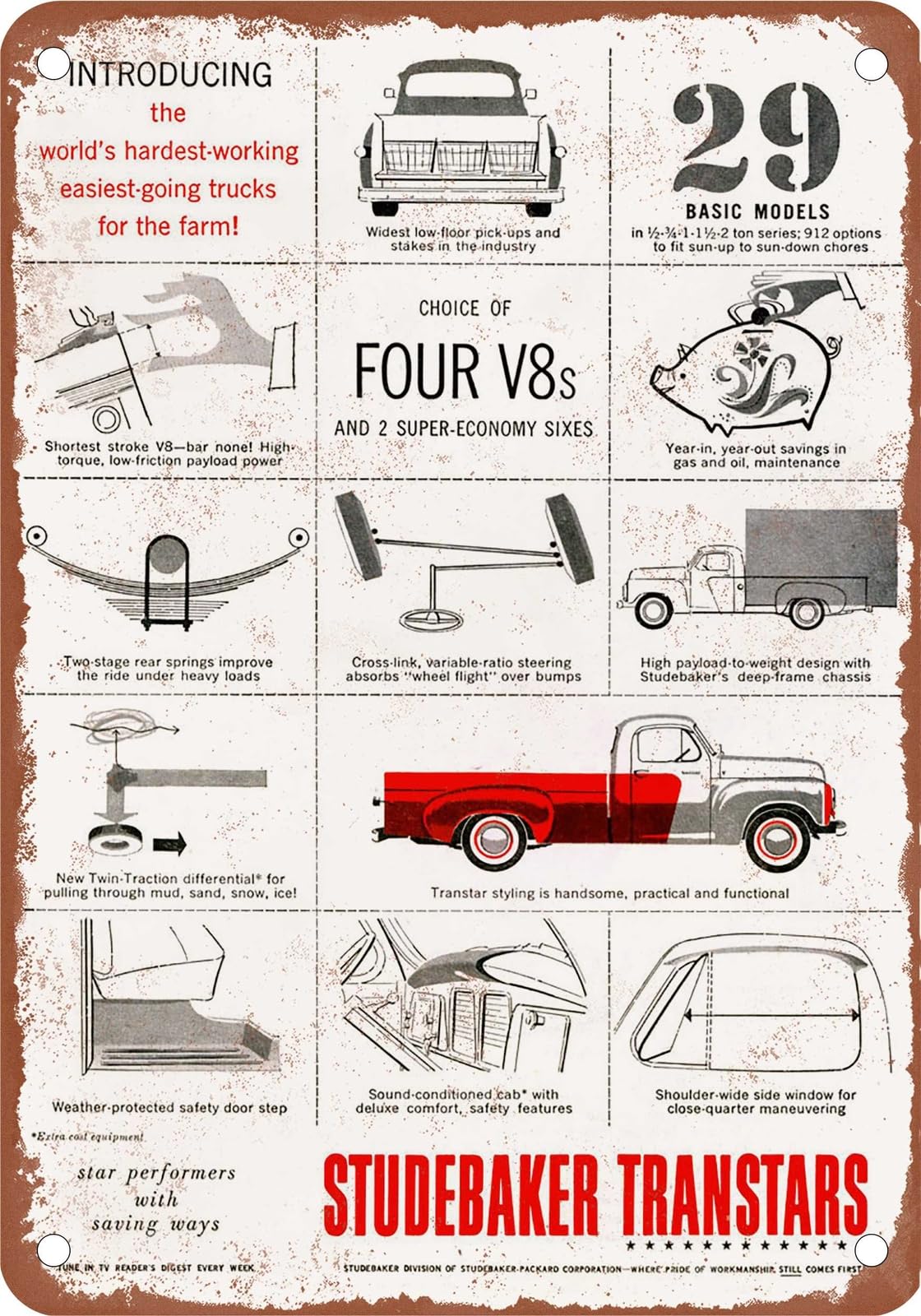 METAL SIGN - 1956 Studebaker Truck Vintage Ad 03 - Old Retro Rusty Look home decor