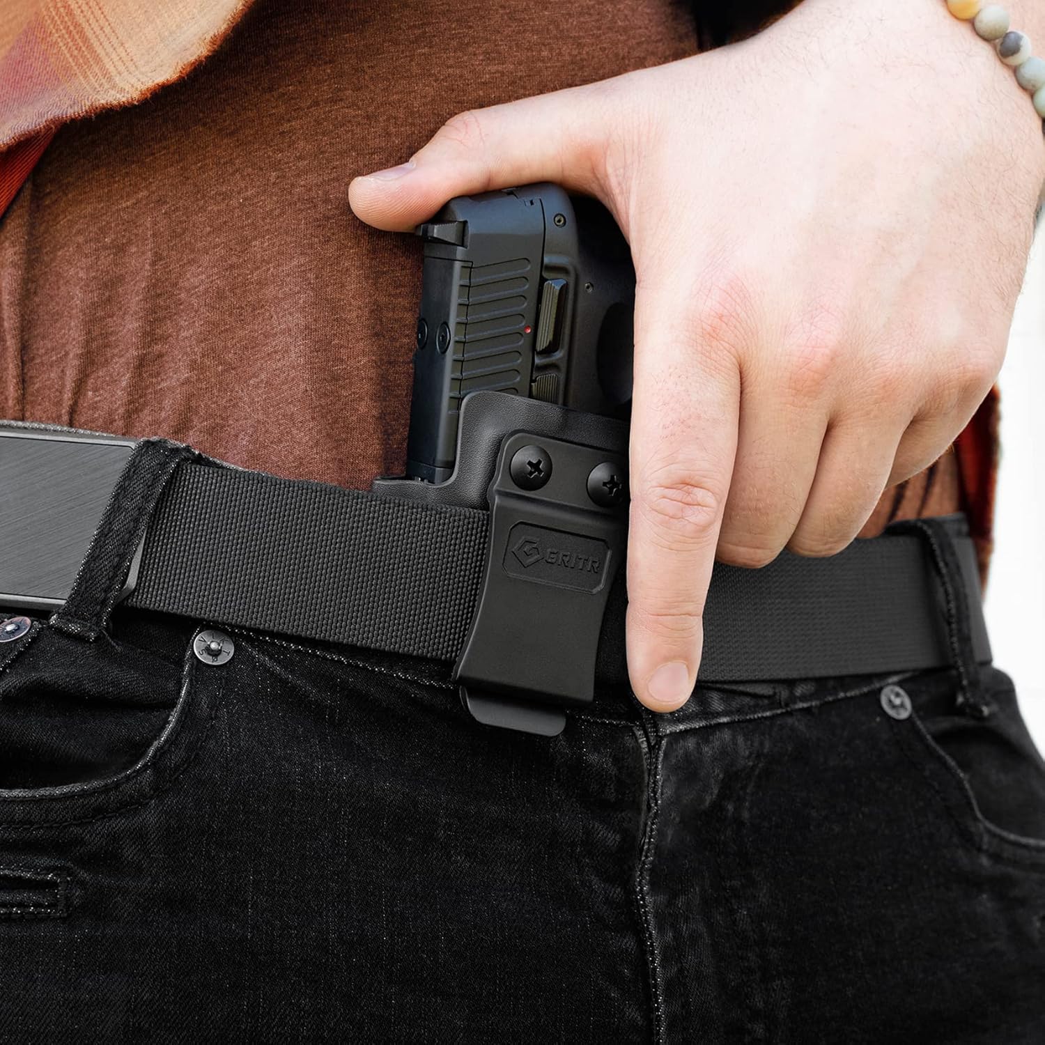 GRITR IWB Kydex Left Hand Gun Holster Compatible with Taurus G2/G3 with 1.5" Belt Clip, Open Bottom, Optic Cut, Adjustable Retention
