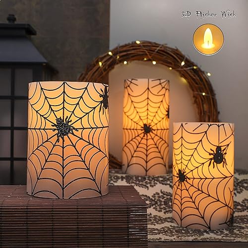 Miniatura 5 de Velas sin llama para decoración de Halloween, velas LED parpadeantes que funcionan con pilas con control remoto y temporizador, juego de 3, velas de