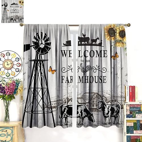 Miniatura 8 de Western Farms - Cortinas de ventana con estampado de vaca, color blanco y negro, para sala de estar, 42 x 54 pulgadas