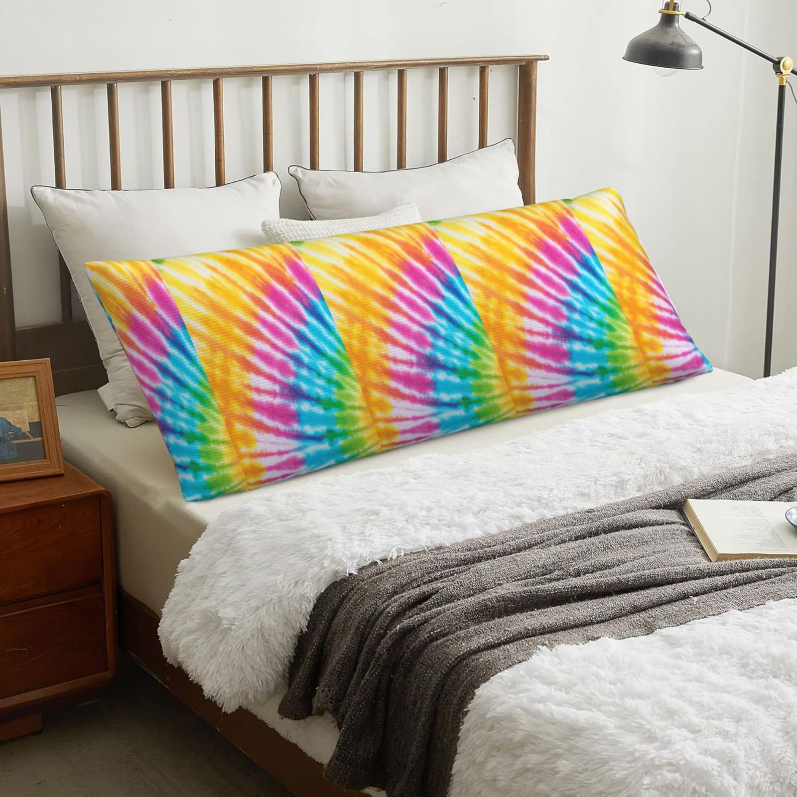 Colorful Spiral Tie Dye Rainbow, Body Pillow Cover with Zipper,Long Body Pillowcase 20 x 60 in