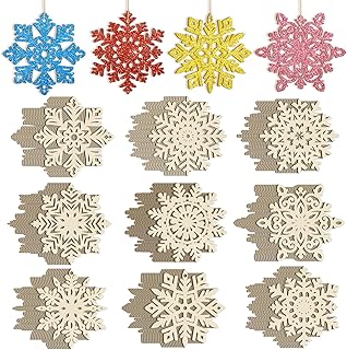 Wooden Christmas Snowflake Ornaments to Paint Christmas Decoration Cutouts Unfinished 36PCS, DIY Blank Unfinished Wood SnowflakeDiscs Ornament for Tree Home Crafts Hanging
