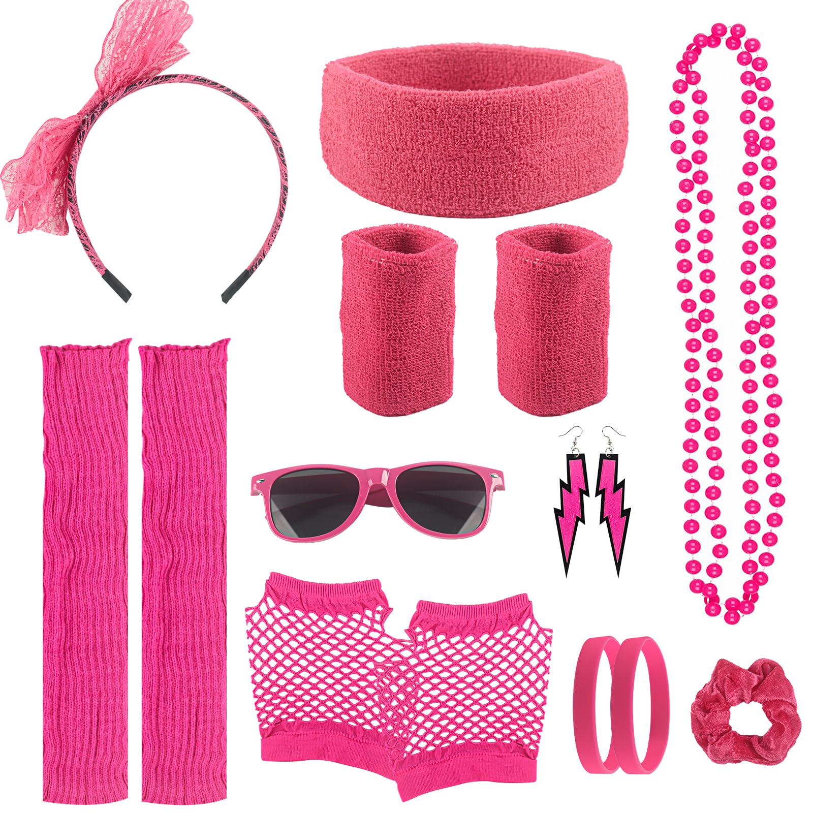 10PCS 80er 90er Jahre Outfit Damen, Mit Fliege Haarreif,Haar