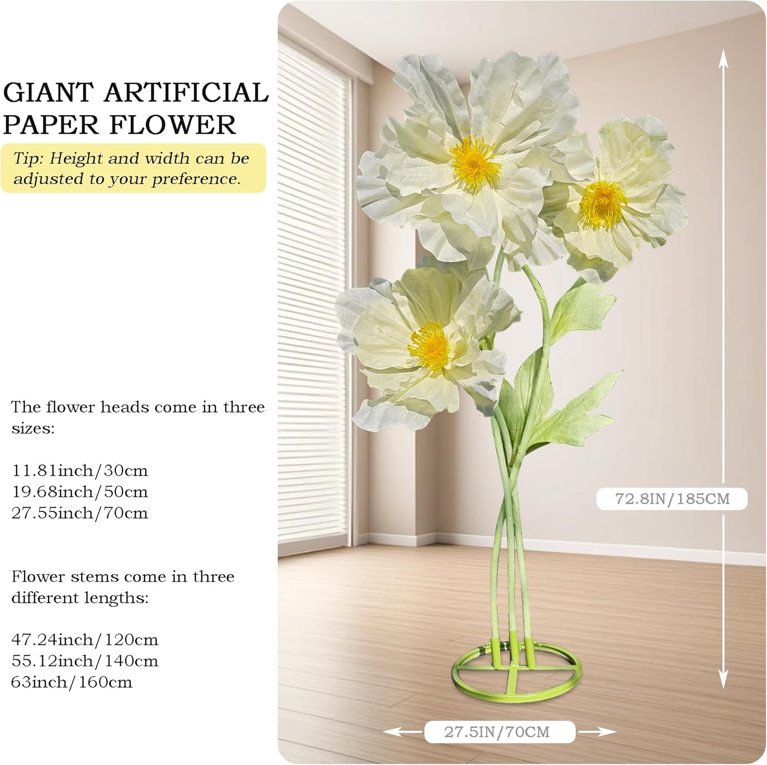 Large Giant Peonies Artificial Flowers Decoration - Indoor Outdoor Decor Huge Paper Flower, Faux Flowers for Home/Office/Living Room/Wedding Ceremony Party/Birthday Party 3pc (Yellow) Yellow Peony
