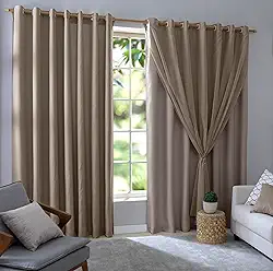 Cortina Blackout 100% Com Voil 2,80m x 2,30m Quarto/Sala/Casa Corta Luz em Tecido com Ilhós Blecaute (Caqui)