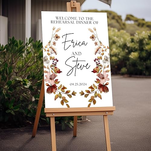 Letrero de bienvenida con texto en inglés The Night Before Welcome Cartel de cena de ensayo de boda Decoración bohemia floral de otoño para cenas