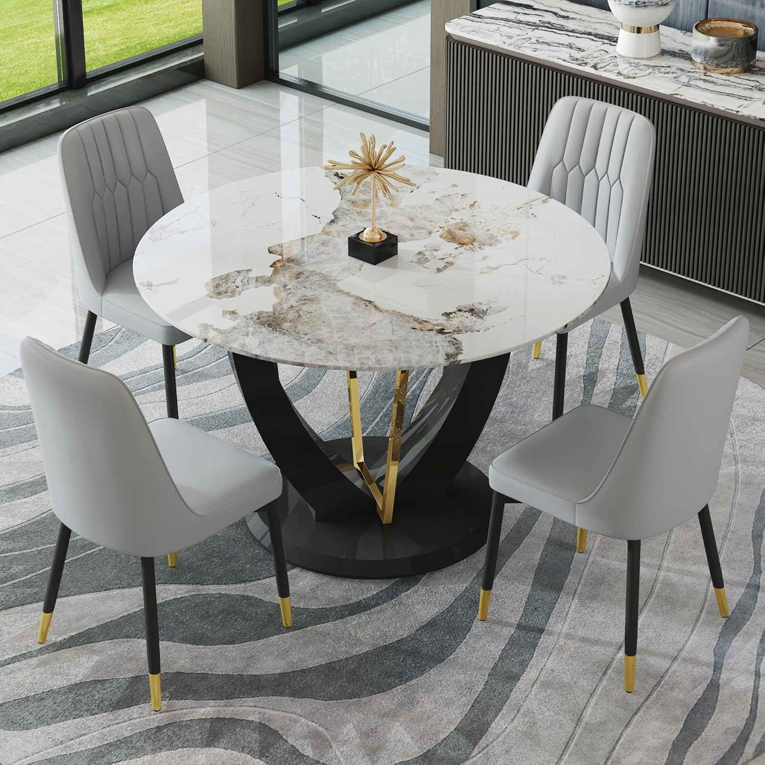 Amazon.com - LFVFFA 48" Round Dining Table Set for 4, Modern Round ...