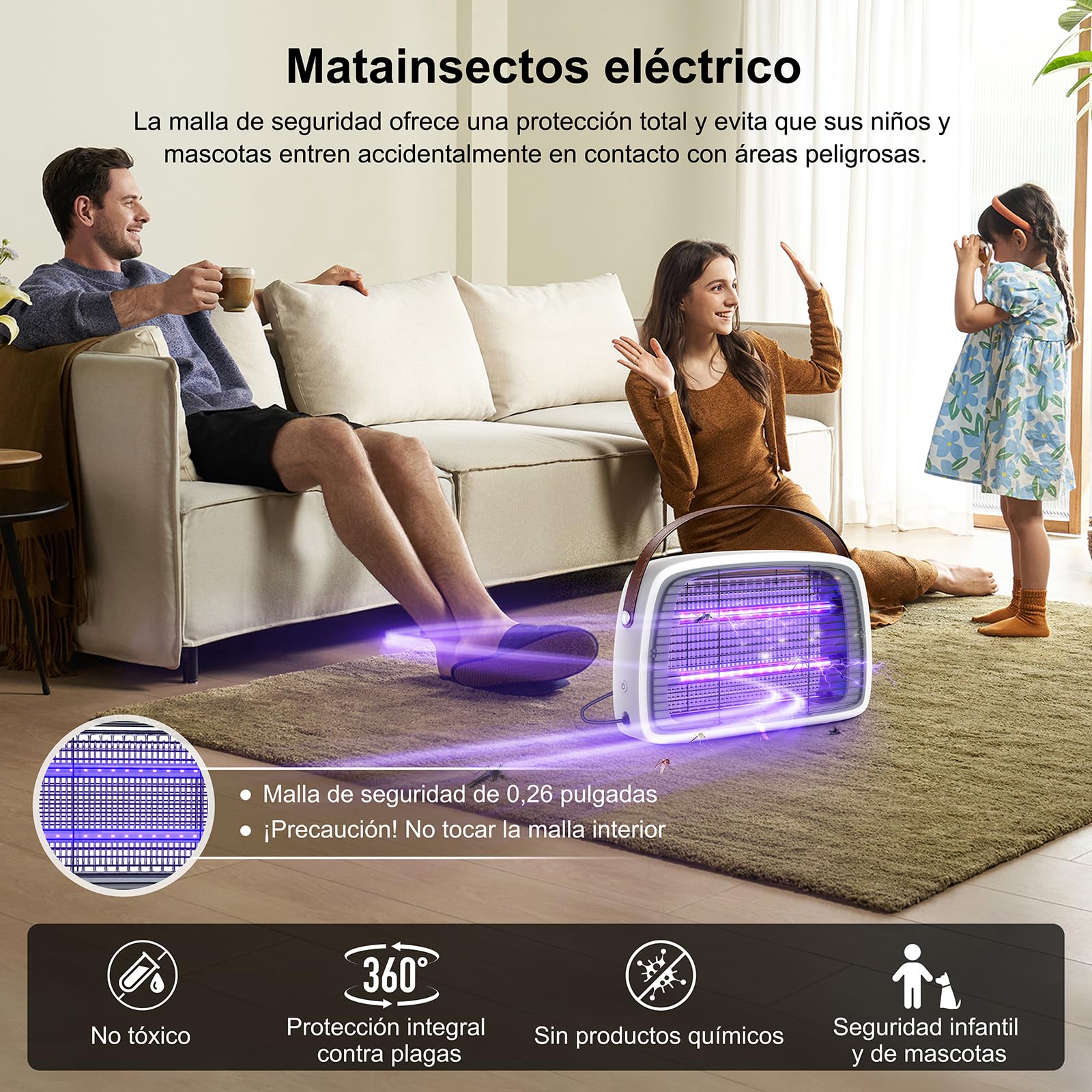 Lámpara Antimosquitos 4200V, 2x20W LED, Mata Mosquitos Eléctrico y Antimosquitos Eléctrico Silencioso, con Bandeja Extraíble – para Interior,y Exteriores. Hogar, Dormitorio, Cocina, Salón