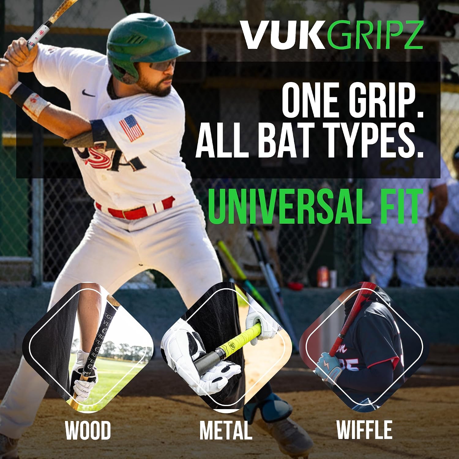 VukGripz Team USA Baseball Bat Grip Tape - Non Sticky, Friction Based, Moisture Wicking, USA Camo Baseball Bat Tape Grip, Reusable, All Weather Handle Wrap, Officially Licensed, Made in USA