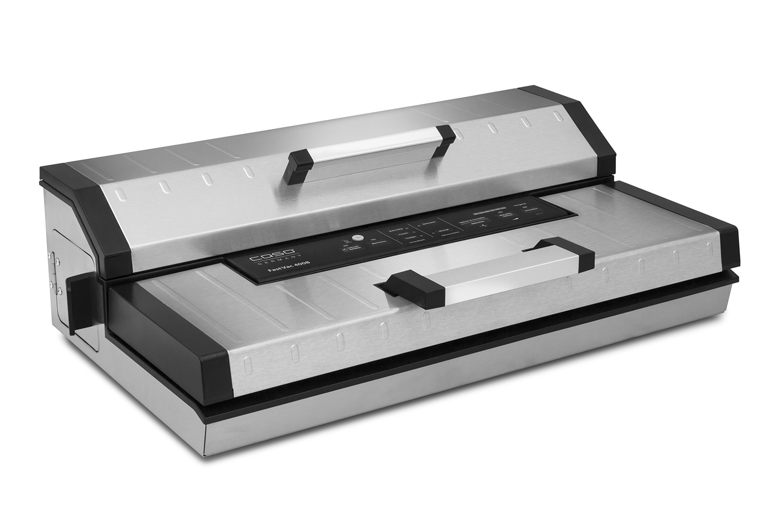 CASO FastVac 4008 Profi Vakuumiergerät – Edelstahl, Doppelkolbenpumpe 20 L/Min, Doppel-Schweißnaht 40 cm, regulierbare Vakuumstärke & Schweißzeit, Marinier- & Pulse-Funktion, inkl. Folien