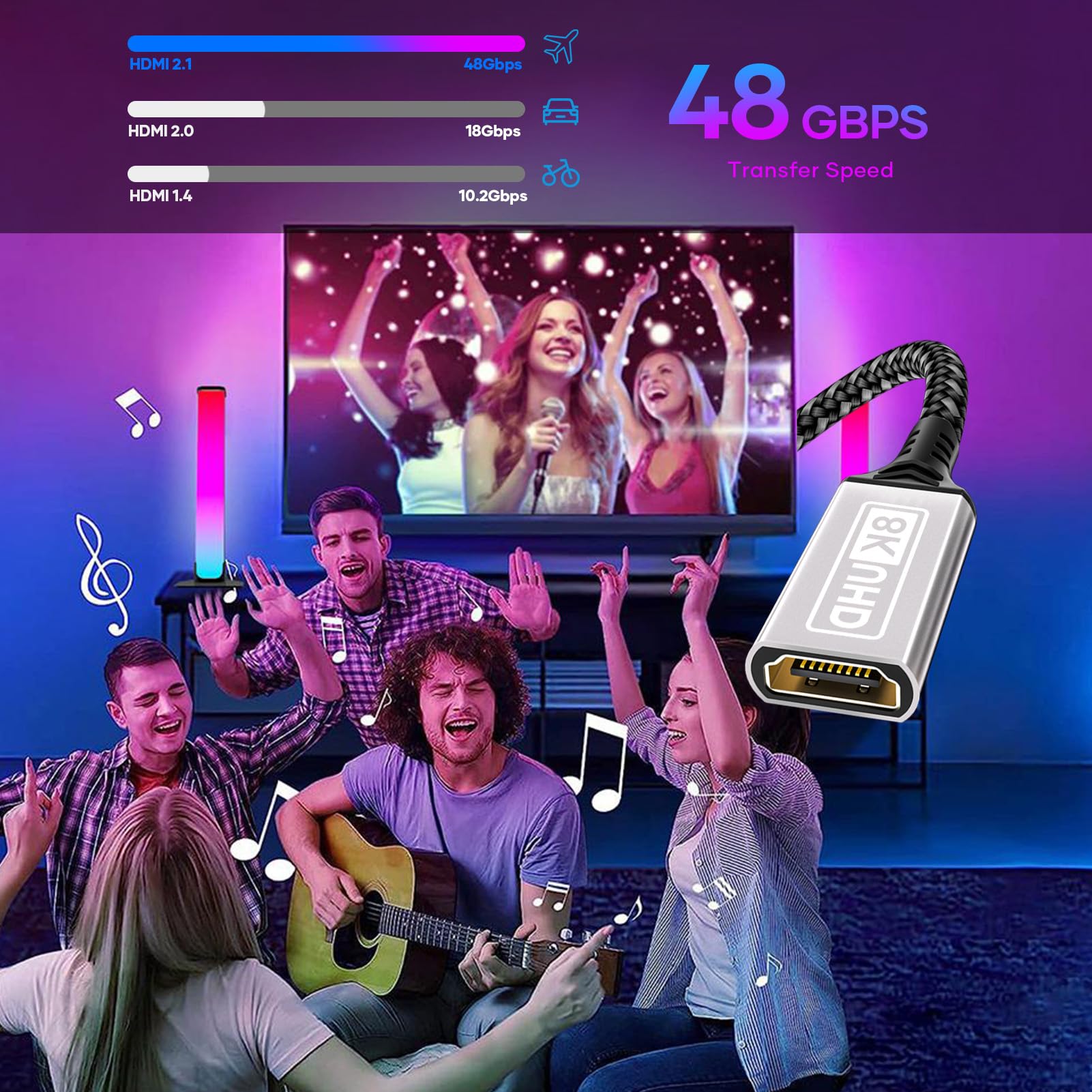 Rallonge HDMI 2.1 1M 8K@60HZ 4K@120HZ 144HZ 48Gbps UHD eARC HDCP 2.3 HDR10+