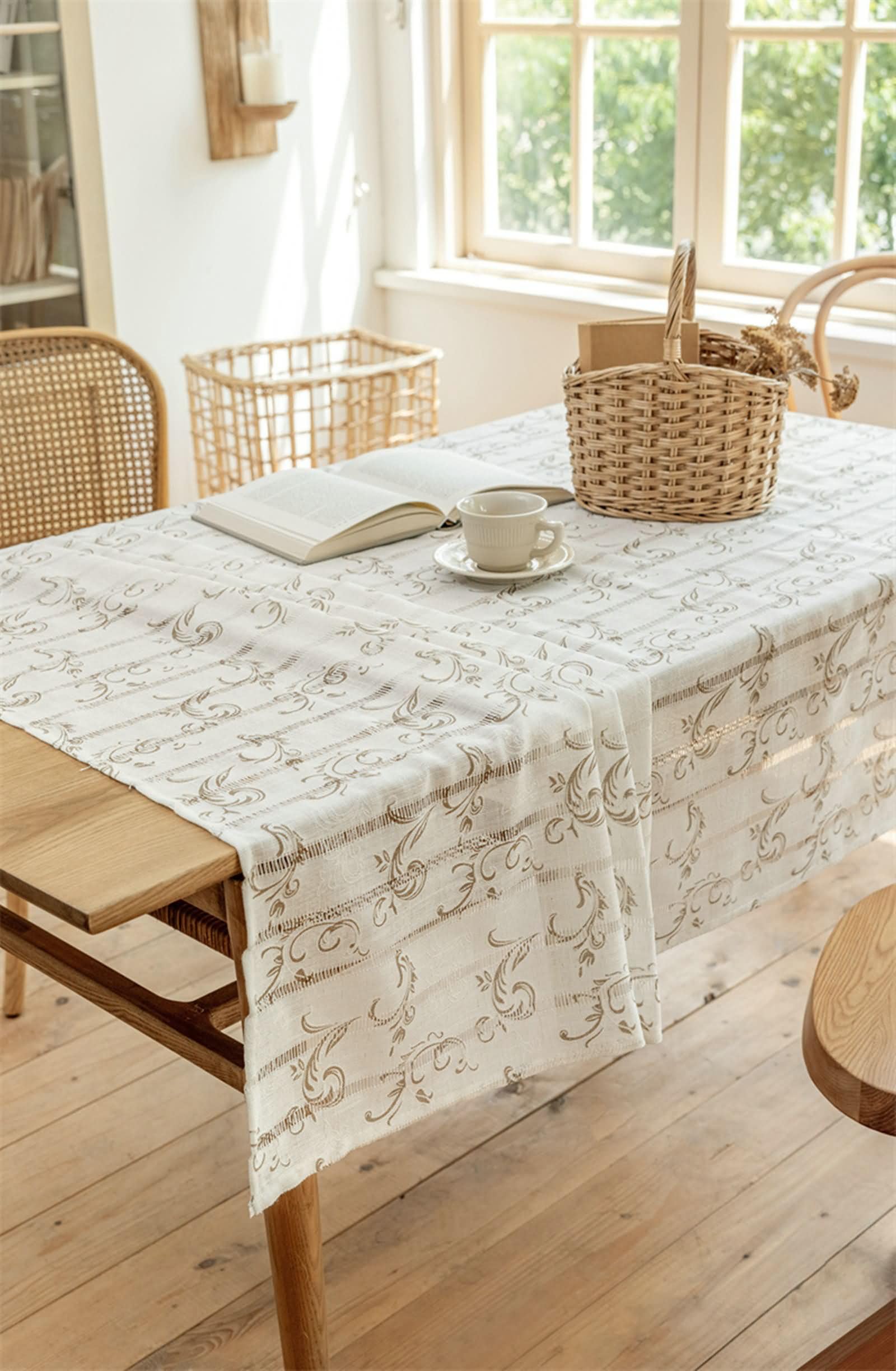 Tovaglia Decorativa Tavolo Rettangolare,135 W x 300 L CM,Tovaglia Antimacchia Moderna Poliestere Modello Della Vite Caffè Tovaglia Decorativa