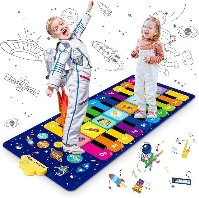 Innedu Piano MatPiano Music Dance Mat for kidsstarry sky Keyboard Mat Educational Toys Funny Floor Playmat With 8 Instruments, 10 Songs & 20 Keys, 120 x 48 cm