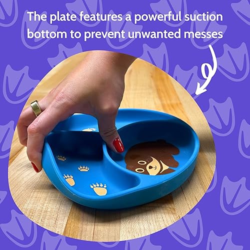 Miniatura 7 de Silly Goose Juego de alimentación de bebé de silicona con bonito babero, plato dividido de succión, copa superior abierta y mantel individual de