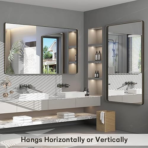 Miniatura 53 de Espejo de baño con marco negro de 20 x 30 pulgadas para pared, espejo de pared con marco de metal mate, espejo rectangular de esquina redondeada