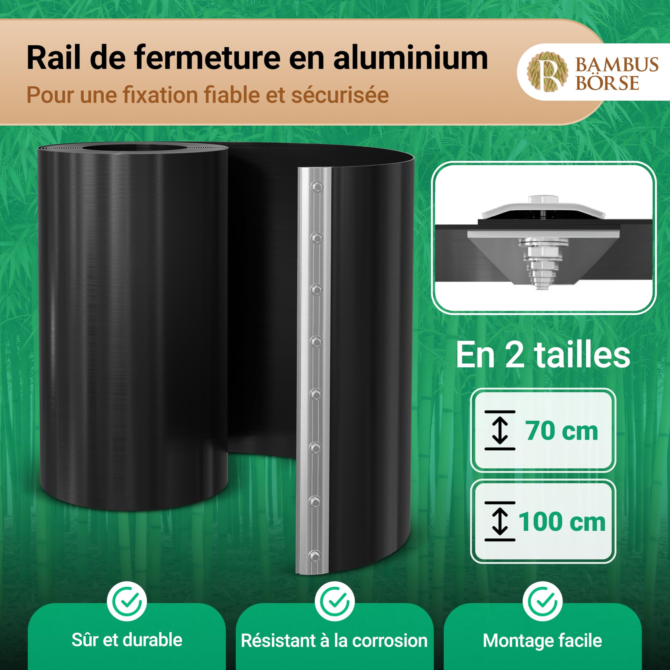 Barrière anti-racines de 70 cm de haut - Barrière anti-rhizomes avec rail de fermeture Épaisseur 2 mm - 15 m de longueur - En HDPE de haute qualité