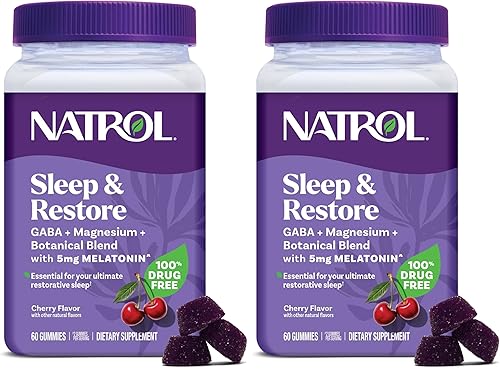 Natrol Sleep + Restore - Gomitas de mezcla de glicinato de magnesio con melatonina de 5 mg, magnesio calmante con GABA, mezcla botánica, sabor a