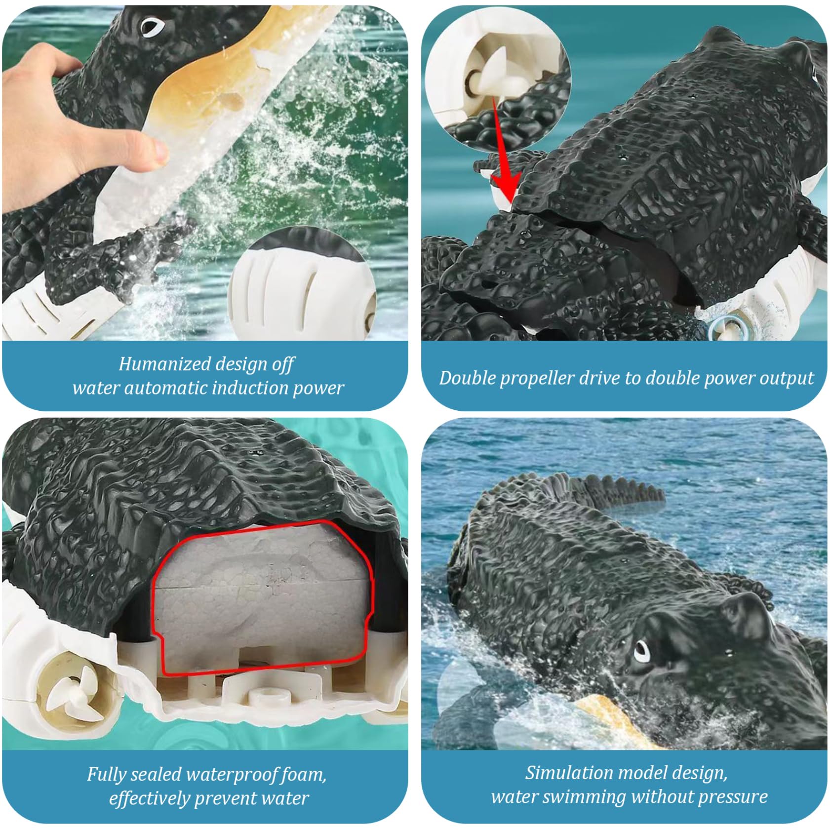 Alligatore telecomandato, Doppia da 2, 4 GHz, Coccodrillo RC da Piscina Realistico, Giocattoli Acquatici Ricaricabili Impermeabili