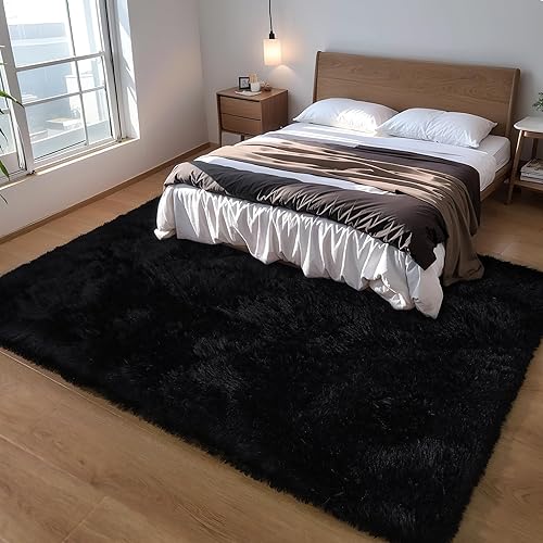 Miniatura 8 de KCHOWUA - Alfombra de 6 x 9 pies para sala de estar, alfombras negras para dormitorio, alfombra suave de área grande, alfombra mullida de felpa