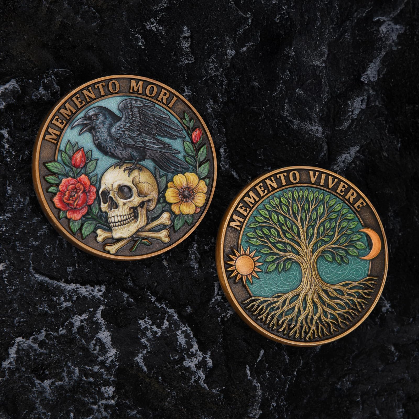 Memento Mori Memento Vivere Dual Sided Challenge Coin - Skull