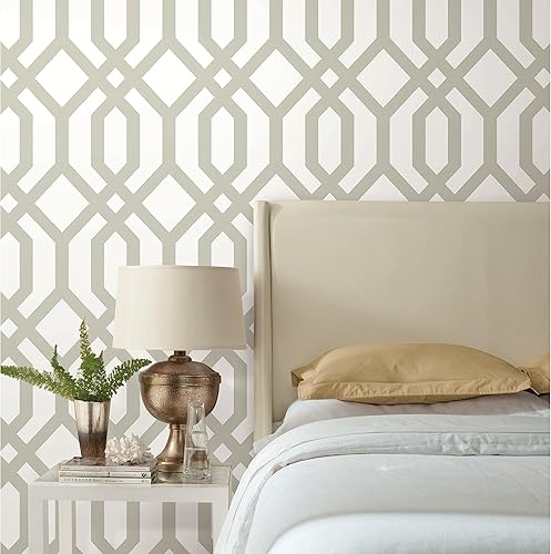 RoomMates RMK12012WP - Papel tapiz de celosía color gris pardo y blanco