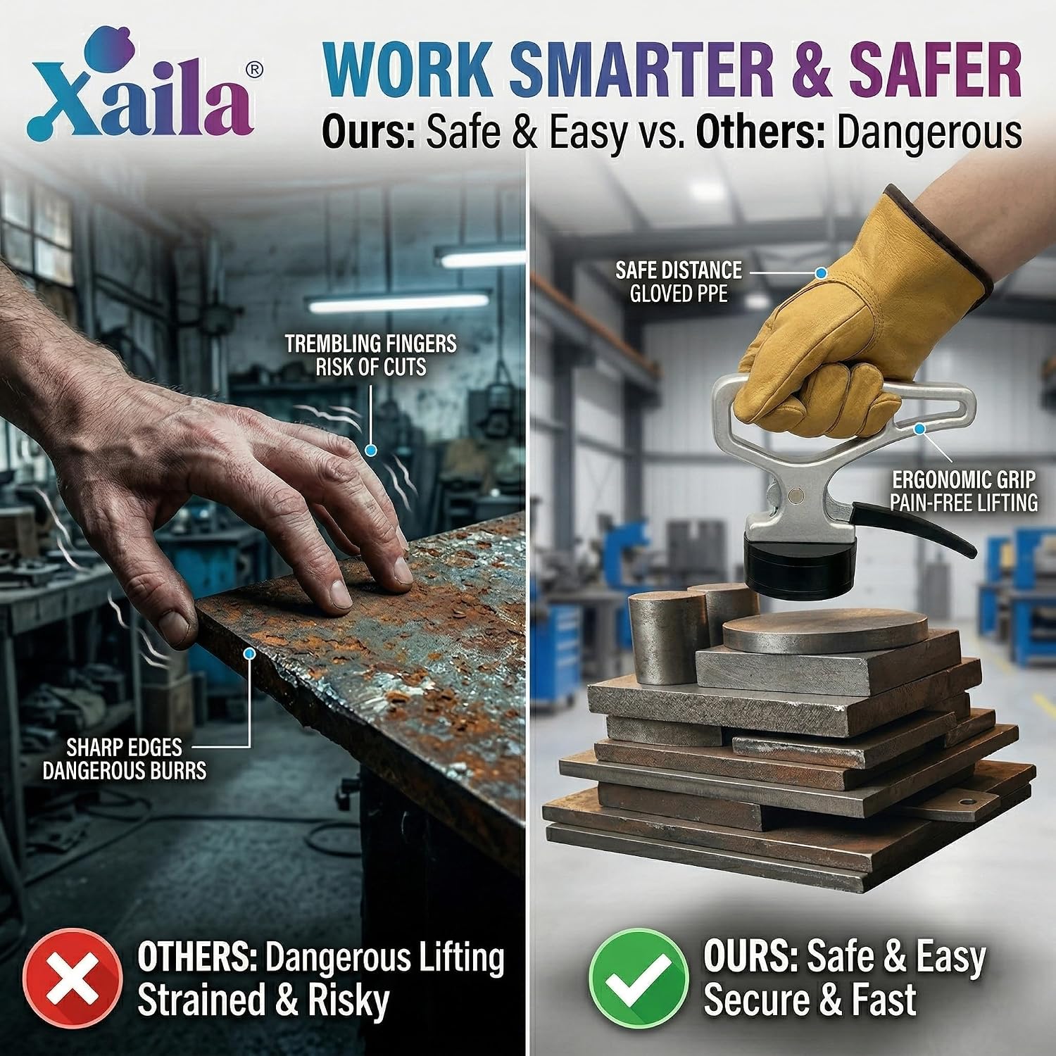 Xaila 2-Pack Heavy Duty Magnetic Pickup Tool with Quick Release – Replacement for ULIBERMAGNET, Portable Lifter for Steel Plates, Tool Steel, Laser Cutting