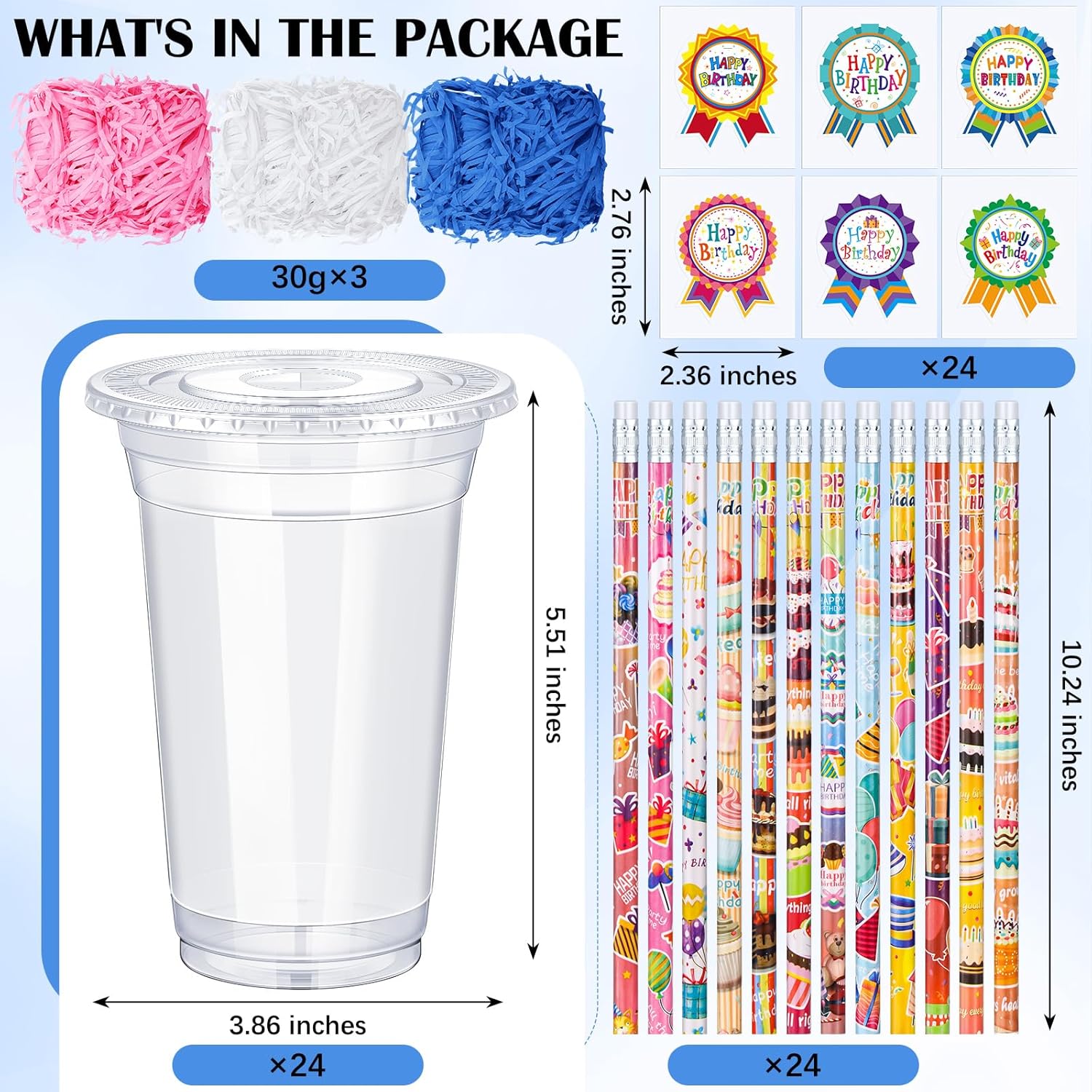 Qinyoung 24 Set Classroom Birthday Gift for Student Happy Birthday Gifts from Teacher Return Gifts Disposable Plastic Cup with Lid Colorful Pencil Sticker Raffia for Reward Kids Prize(Reward) - Image 2