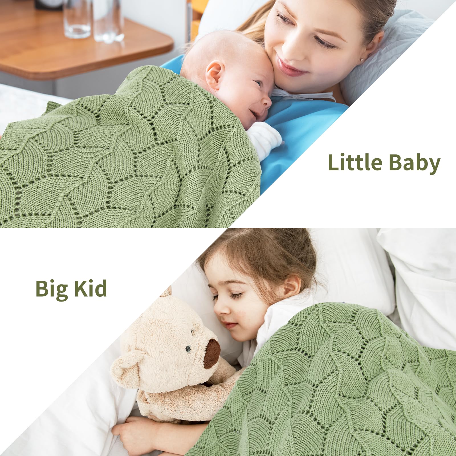 Loyfoky Cellular Blanket Baby 100% Cotton Soft Knit Blankets Breathable for Boy Girl Newborns Infant Swaddling Green 100x80cm - Image 3