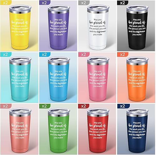 Miniatura 6 de Inbagi 12 juegos de vasos con llavero con texto en inglés "Thank You Be Proud" para mujer, vaso aislado de acero inoxidable de 20 onzas con tapas y
