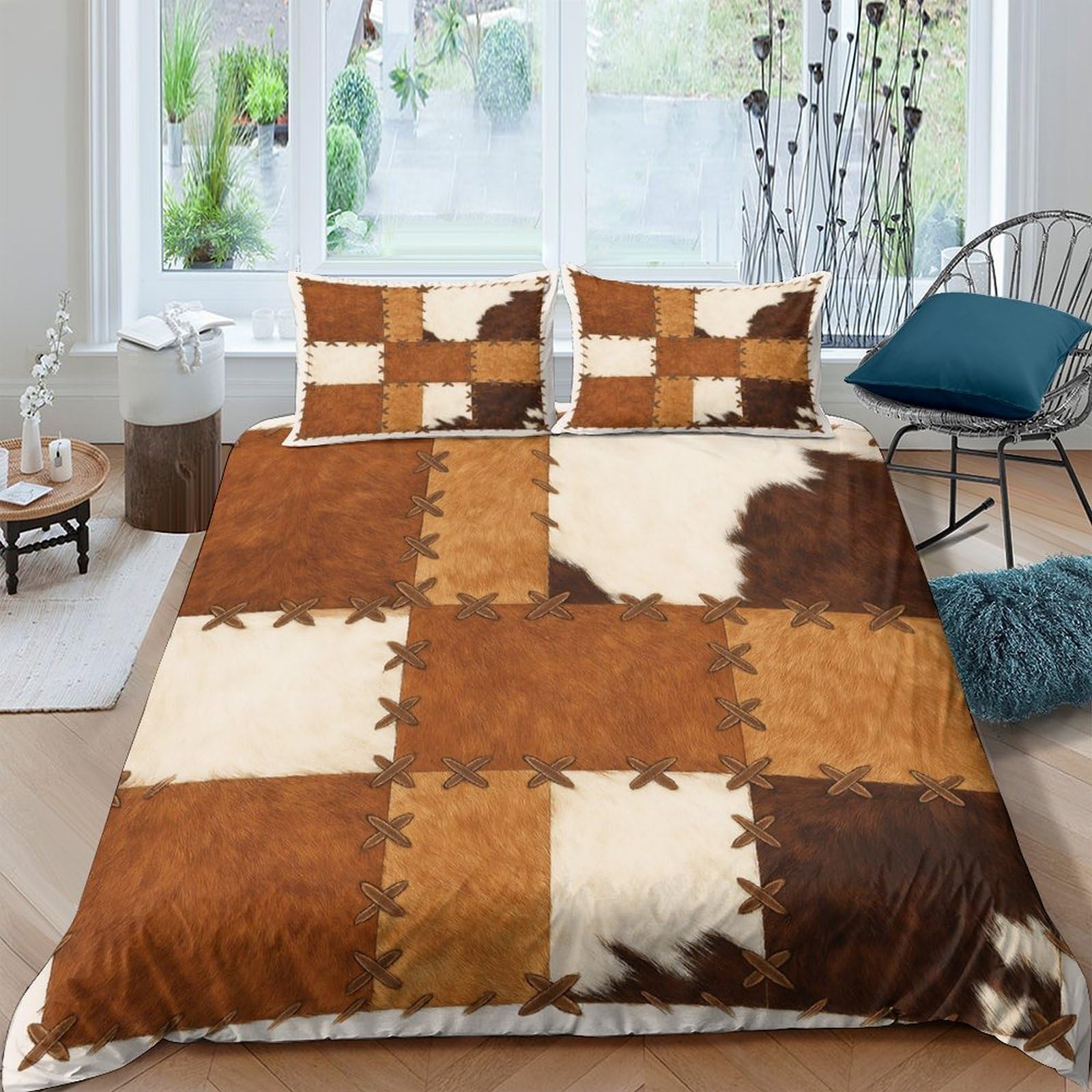 Housse de couette hypoallergique lit simple rustique style bohème 140x200