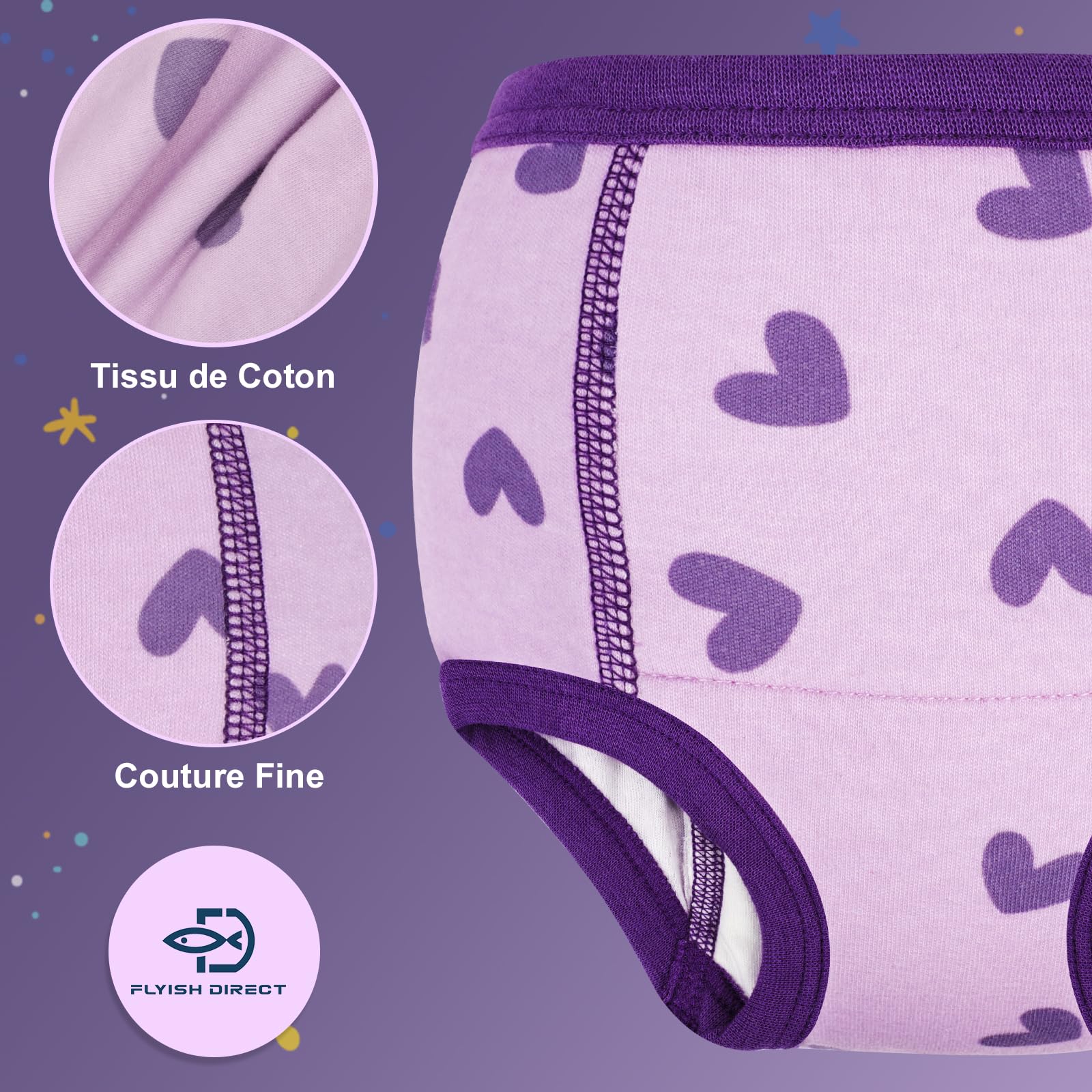 FLYISH DIRECT Culottes Apprentissage Propreté Garçons Filles, Slip d'Apprentissage Propreté Coton 100%, 4 Paires Culottes d'Apprentissage Imperméables Réutilisables et Lavable, 2 Ans, Pourpre et Dino