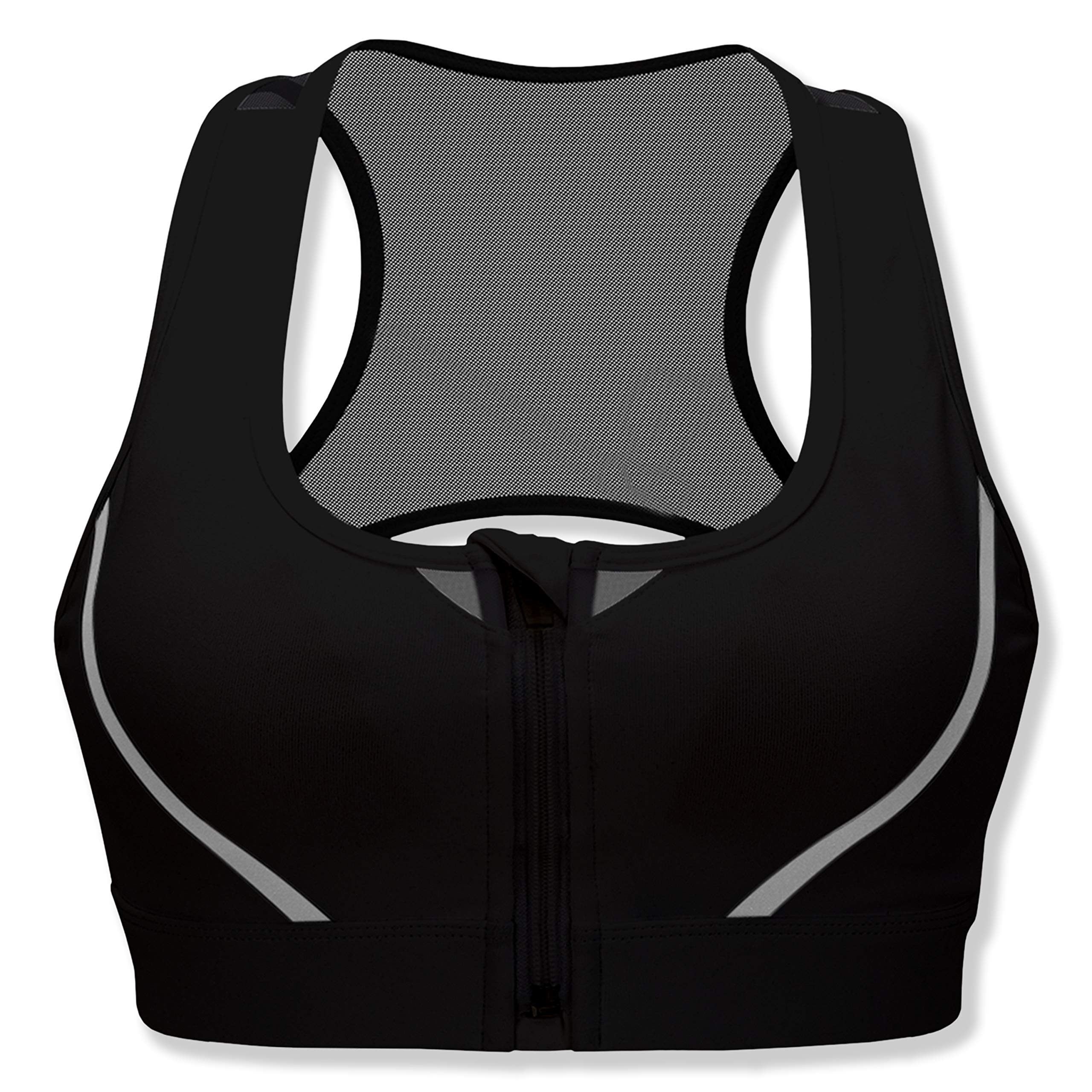 Cordaw Zip Front Sports Bra High Impact Racerback Zipper Workout Bra with Refletive Stripe