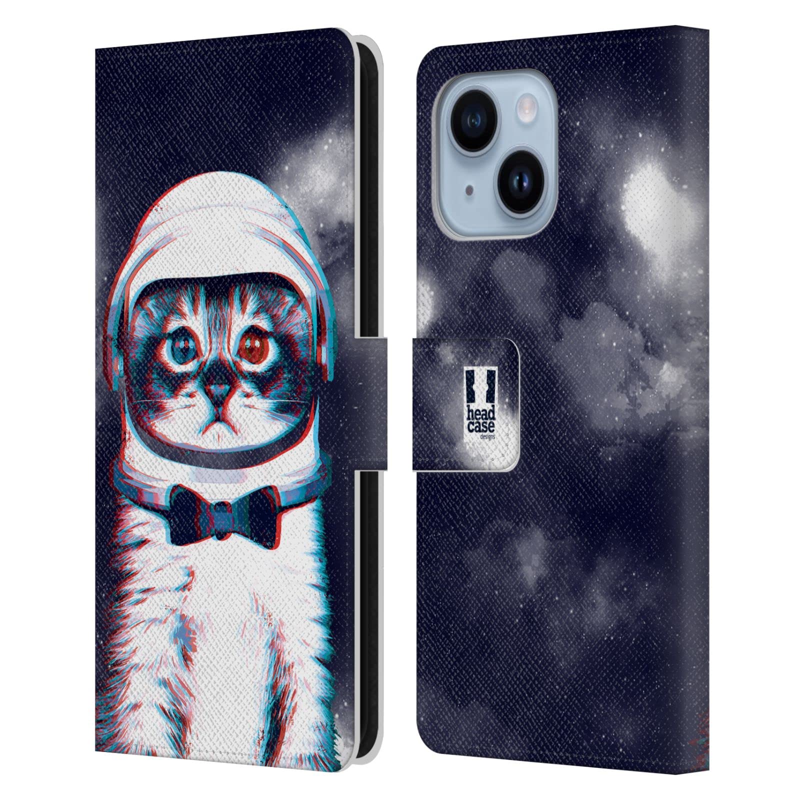 Étui iPhone 14 Plus cuir portefeuille protection intégrale motif chat espace