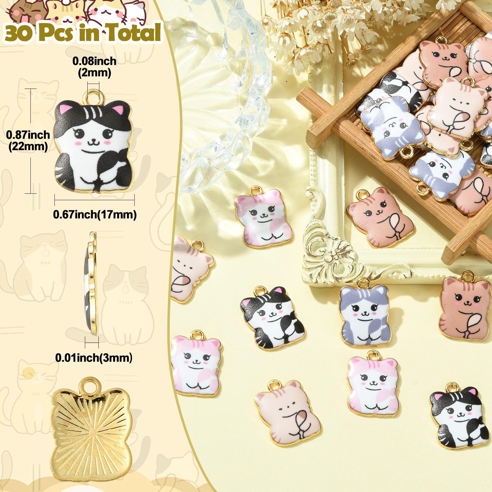 Stiesy 30Pcs 5 Style Cat Charms Pendants Enamel Pet Kitten Charms Cute Animal Dangle Charms for DIY Crafts Bracelet Jewelry Making - Image 2