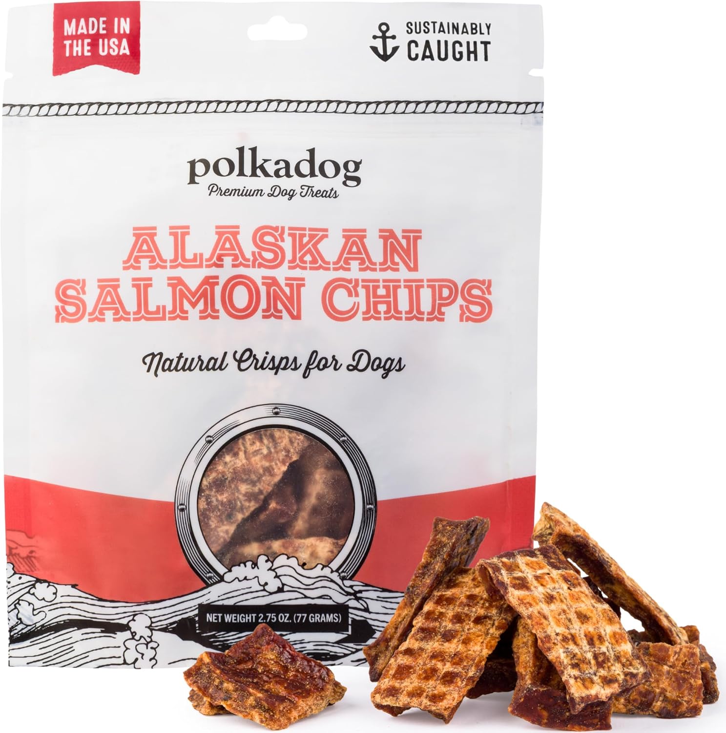 Polka Dog Bakery Single Ingredient Salmon Chips for Dogs Treat, 4 Oz