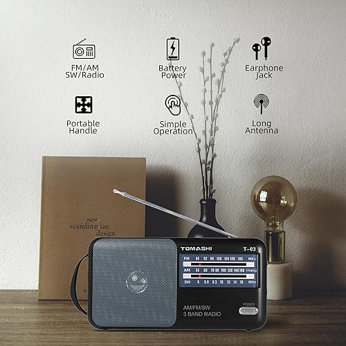 Miniatura 8 de Radio portátil AM FM de onda corta con perilla grande, altavoz grande y conector para auriculares, radio transistor con la mejor recepción para