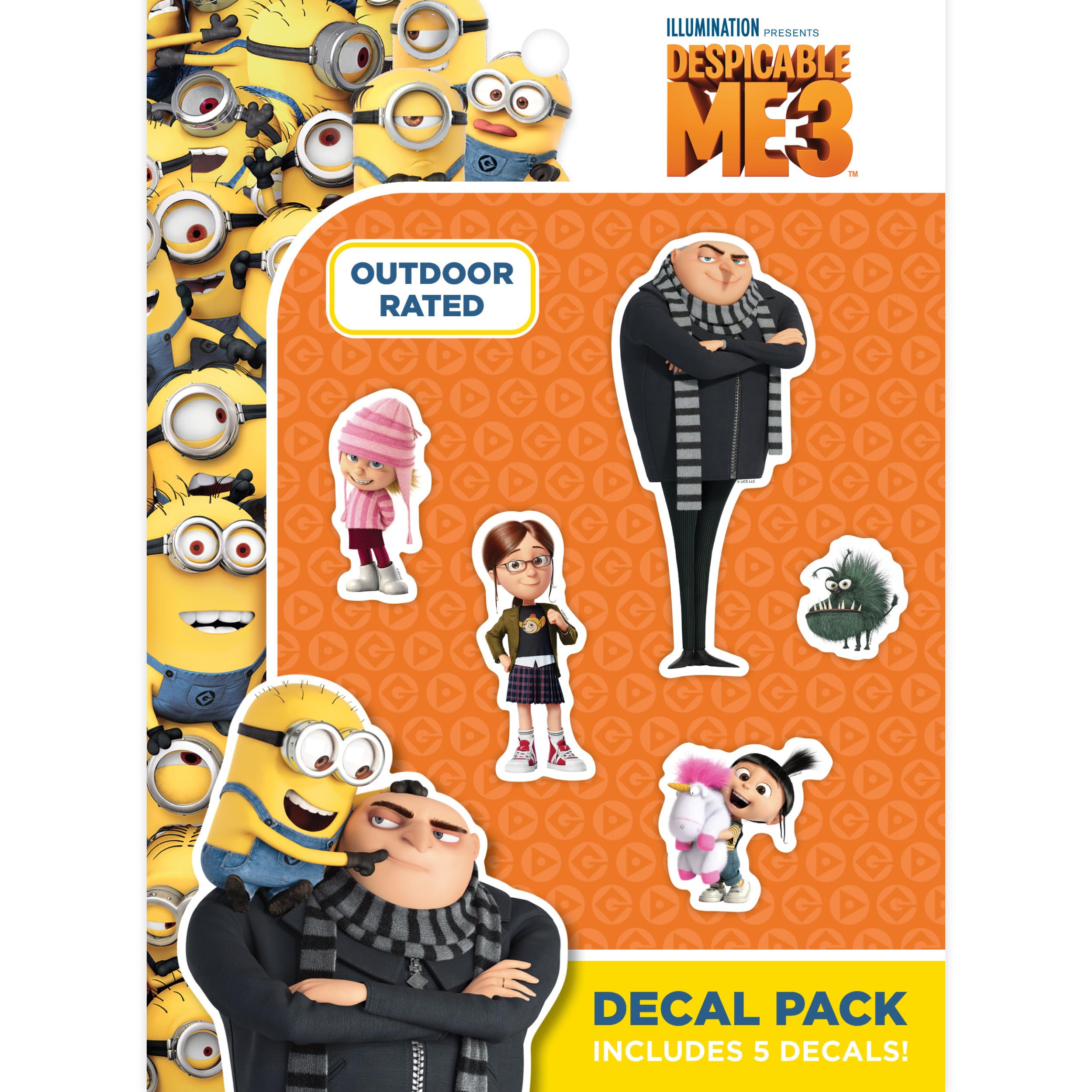 Despicable Me Gru Family Car Decals - Set of 5 Stickers for Truck Water Bottle Bike Helmet Laptop Skateboard - Outdoor Rated Water Resistant Vinyl