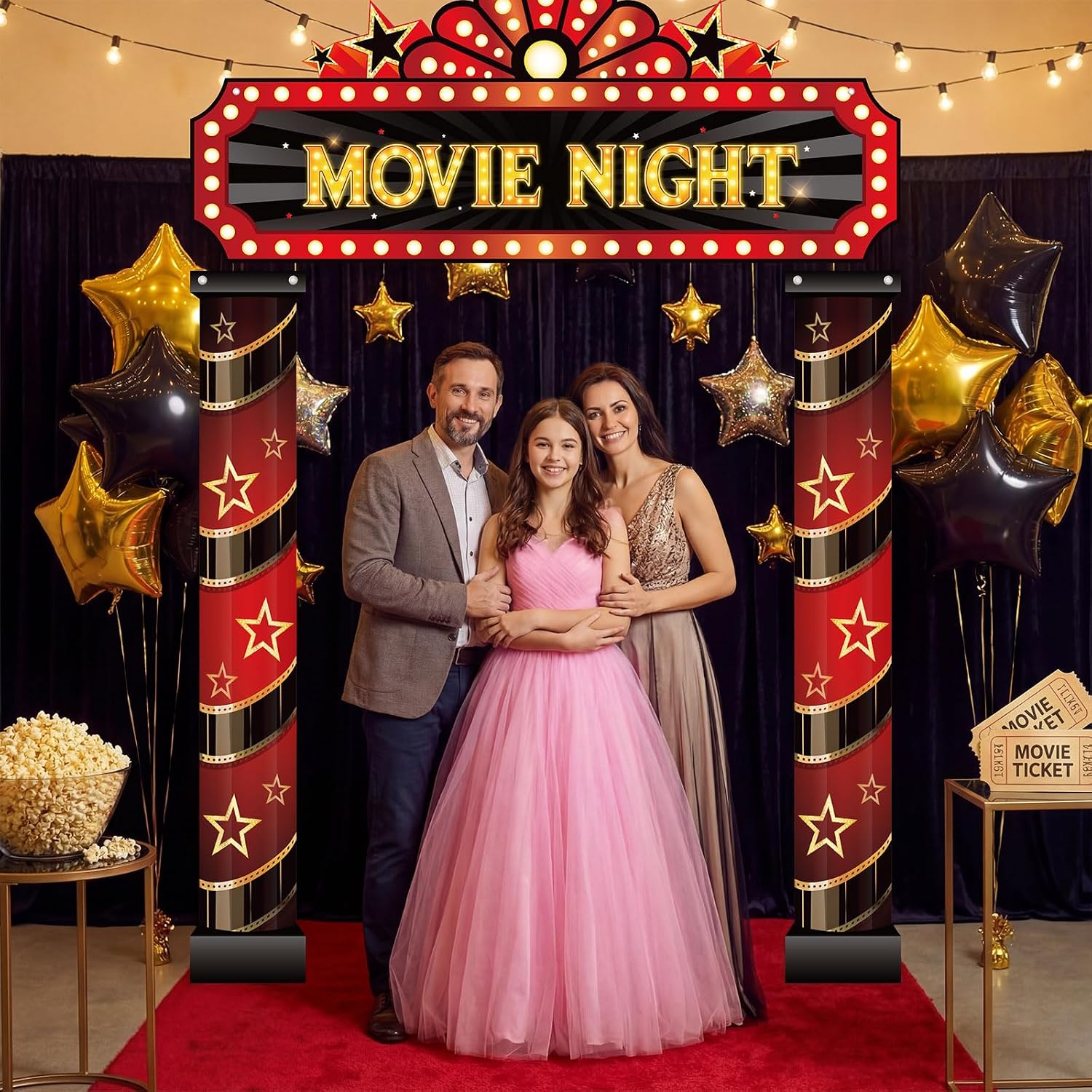 Peryiter 3 Pcs Movie Night Porch Sign Banner Movie Theme Party Decorations image 5