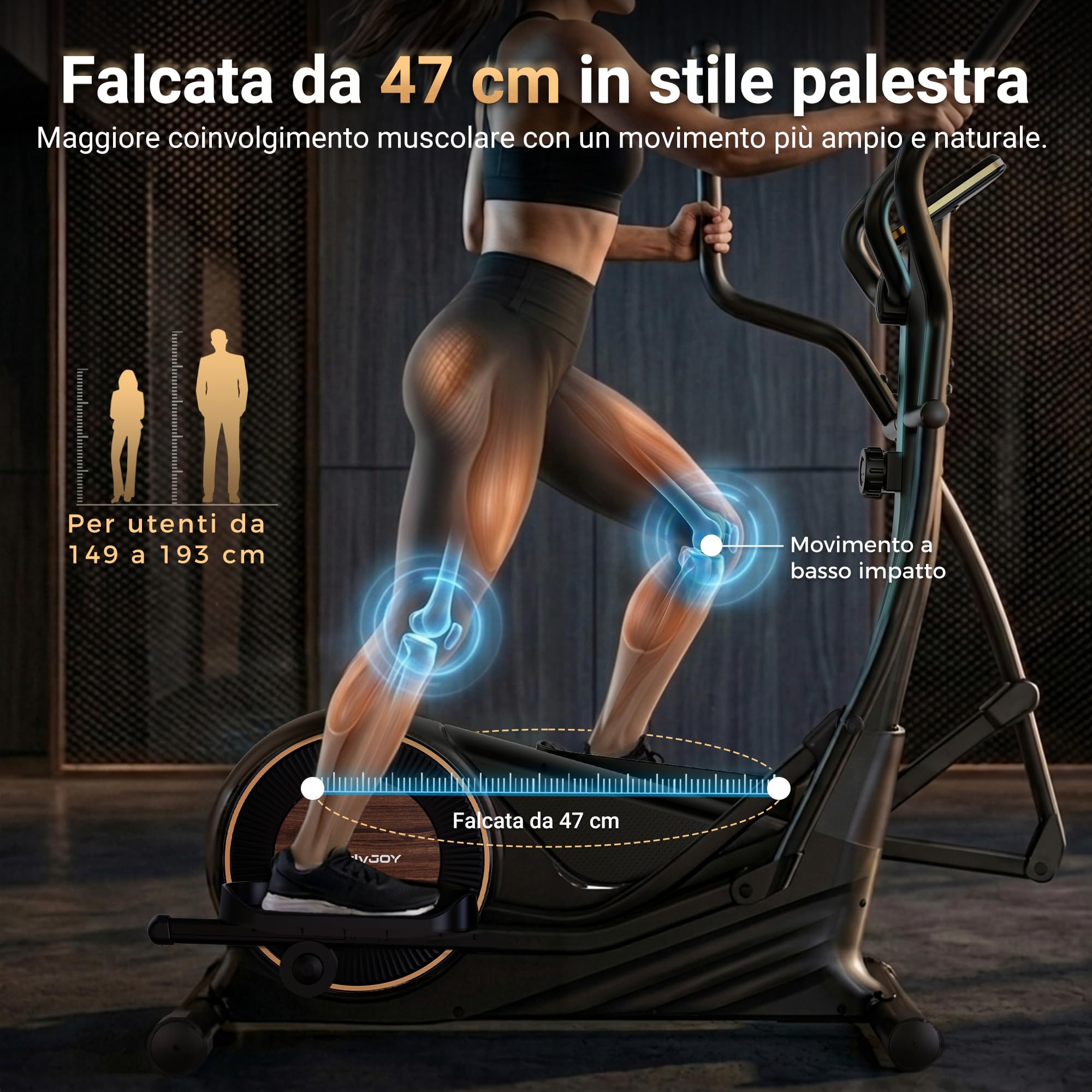 Niceday Ellittica Magnetica per Casa, Falcata da 46 cm, Portata 181 kg | 16 livelli di resistenza regolabili per allenamenti fluidi e personalizzati, ideali per esercizio completo a basso impatto.