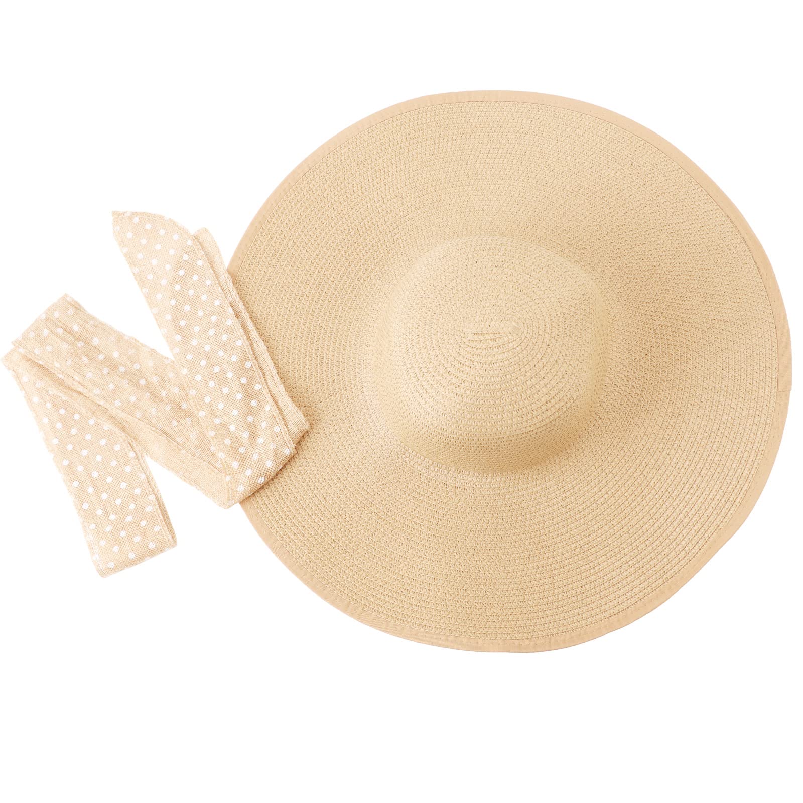 DRESHOW Femme Capeline Chapeau de Paille Chapeau à Large Bord Casquettes Anti-Soleil Respirant Pliable Rouleau Plage Cap Chapeau de Soleil UPF 50+