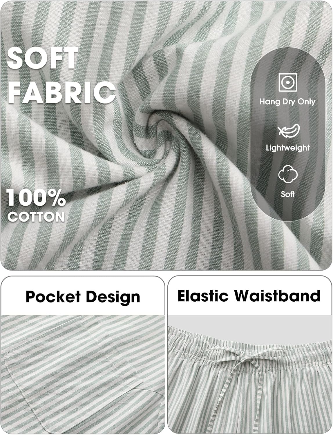 EXLURA Womens Summer 100% Cotton 2 Piece Outfits Striped Sleeveless Top Capri Wide Leg Pants Sets Faux Linen Beach Vacation - Image 6