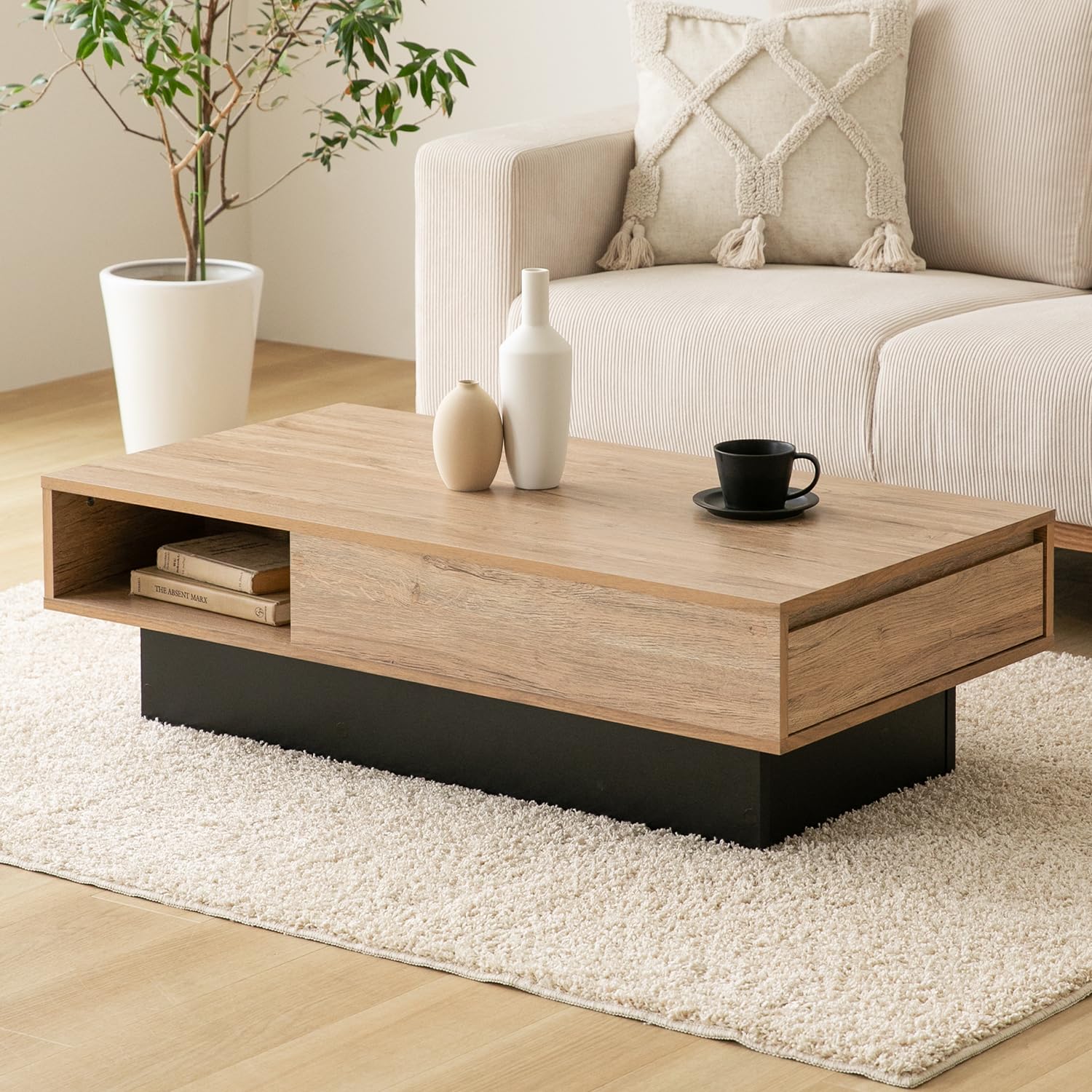 Amazon.co.jp: モダンデコ センターテーブル 長方形 幅105cm 収納付き