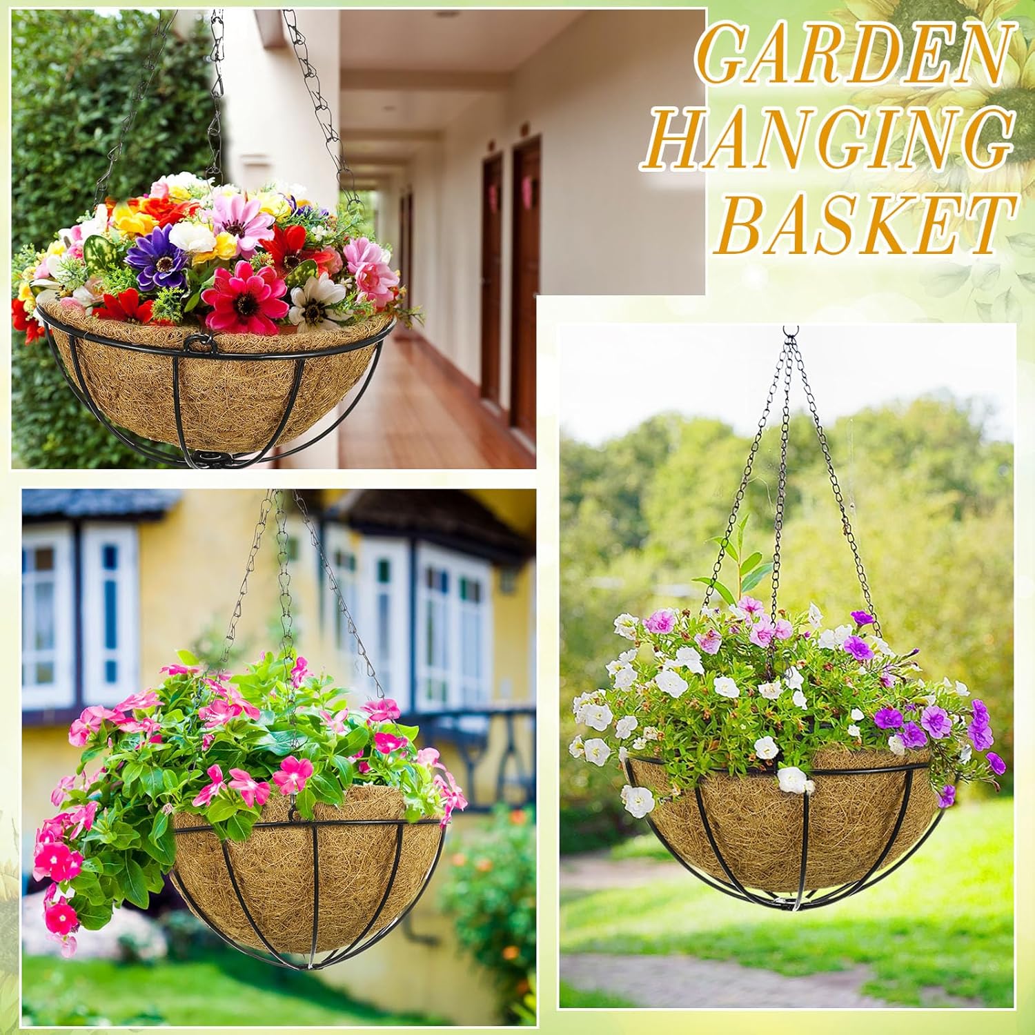 WBR08-25】【吊り下げ】 ココナッツハンギングバスケット(コーン型) | 一般のお客様向け | 大樹トレーディング・グリーン通販 Bokon 8個 金属製ハンギングプランター 8/10/12インチ ハンギングバスケットプランター ココナッツライナー付き ワイヤー